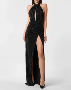 PHILIPP PLEIN Backless Long Evening Dress Mix Strass>Donna Abiti E Gonne