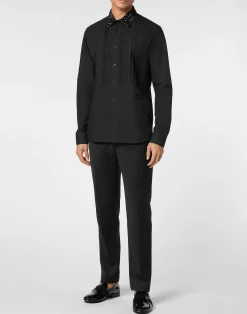 PHILIPP PLEIN Black Tie Shirt LS Strass Skull&Bones><noscript><img data-lazyloaded=