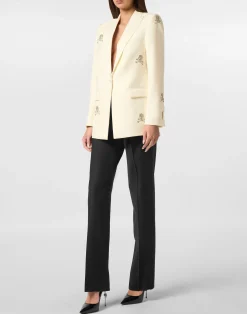 PHILIPP PLEIN Blazer Boyfriend Fit Skull Strass><noscript><img data-lazyloaded=