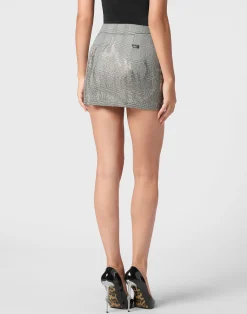 PHILIPP PLEIN Checkered Mini Skirt Strass Flame><noscript><img data-lazyloaded=