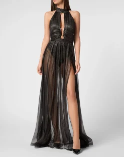 PHILIPP PLEIN Chiffon Long Dress>Donna Abiti E Gonne