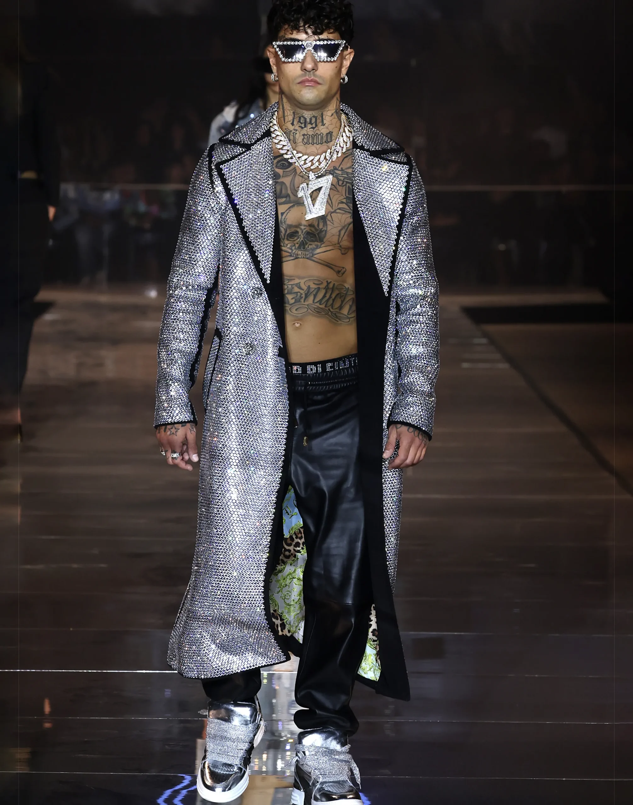 PHILIPP PLEIN Coat Long with Crystals>Donna Giubbotti|Pellicce E Cappotti