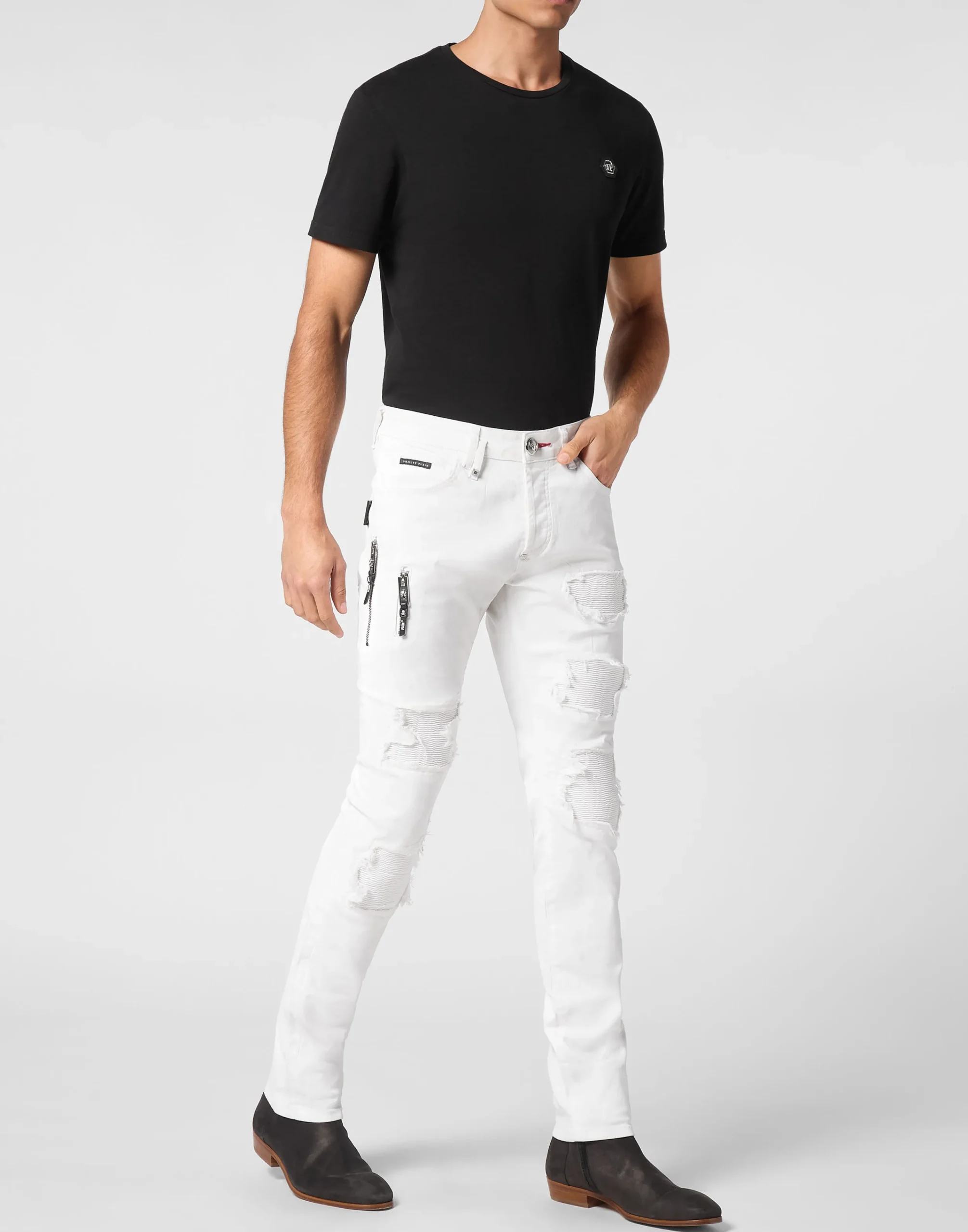 PHILIPP PLEIN Coated Denim Rock Star Trousers>Uomo Denim