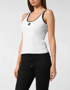 PHILIPP PLEIN Cotton Rib Tank Top Hexagon>Donna Top
