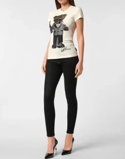 PHILIPP PLEIN Cotton Sexy Pure Fit T-Shirt Teddy Waiter Crystal><noscript><img data-lazyloaded=