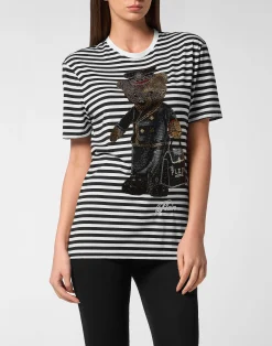 PHILIPP PLEIN Cotton Striped T-Shirt Man Fit Teddy>Donna T-Shirt & Polo