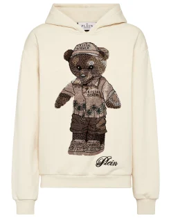 PHILIPP PLEIN Cotton Venice Beach Fit Hoodie Teddy Beach Crystal>Donna Activewear