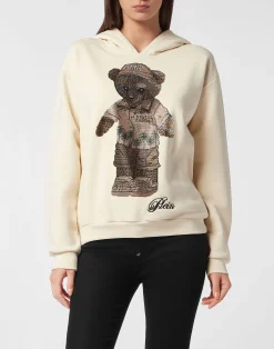 PHILIPP PLEIN Cotton Venice Beach Fit Hoodie Teddy Beach Crystal>Donna Activewear