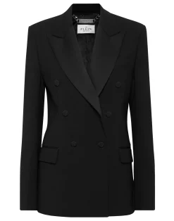 PHILIPP PLEIN Crepe and Satin Double-Breasted Blazer Dame>Donna Blazer