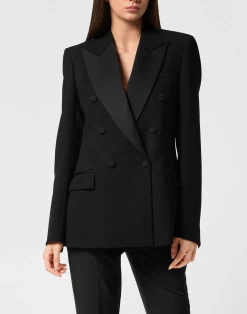 PHILIPP PLEIN Crepe and Satin Double-Breasted Blazer Dame>Donna Blazer