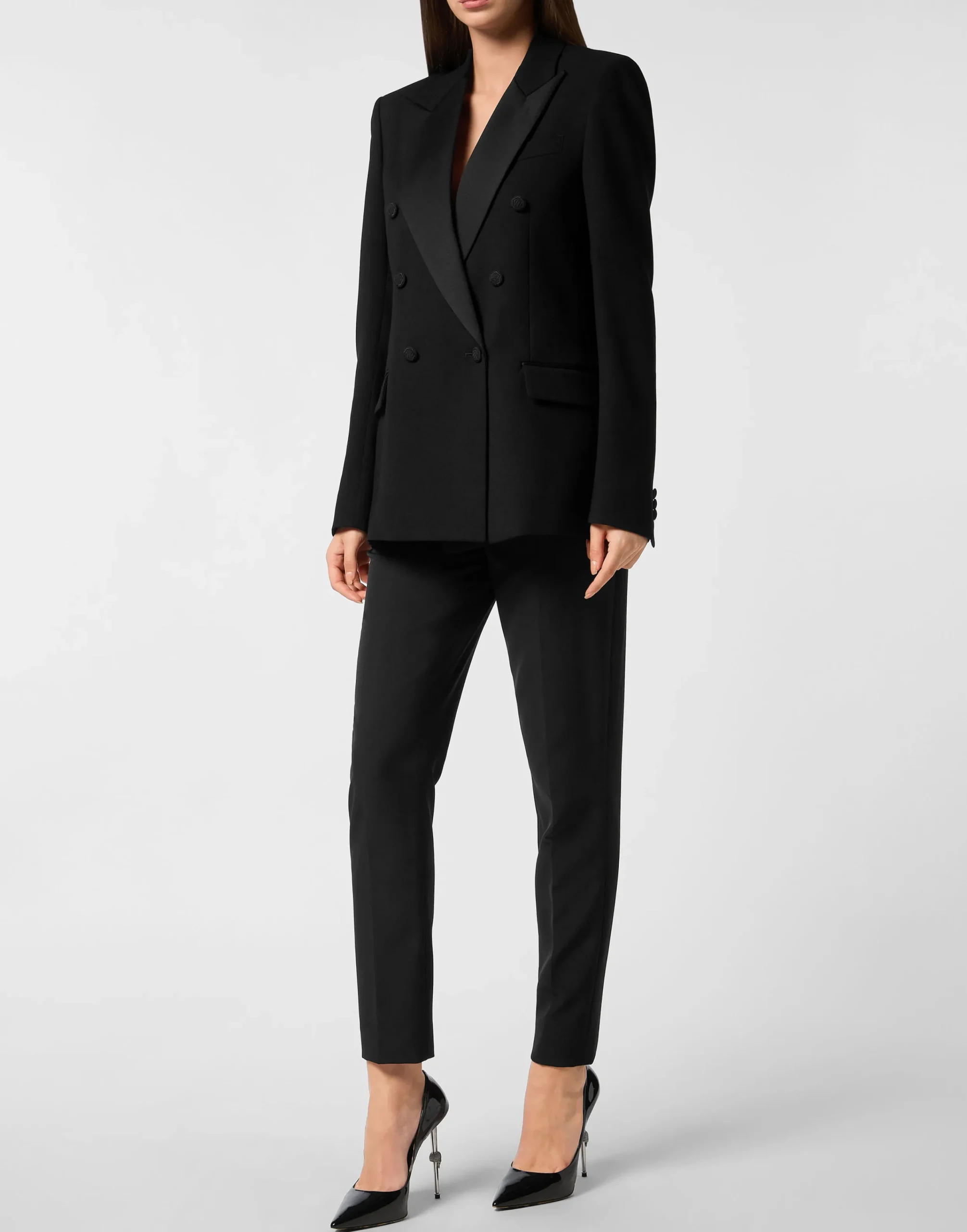 PHILIPP PLEIN Crepe and Satin Double-Breasted Blazer Dame>Donna Blazer