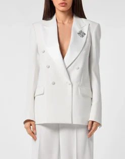 PHILIPP PLEIN Crepe and Satin Double-Breasted Blazer Dame>Donna Blazer