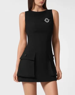 PHILIPP PLEIN Crepe Dame Fit Mini Dress>Donna Abiti E Gonne