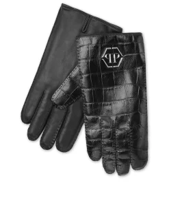 PHILIPP PLEIN Crocco Printed Leather Mid-Gloves Hexagon>Uomo Guanti