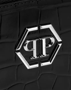 PHILIPP PLEIN Croco Embossed Mini Round Zip Wallet><noscript><img data-lazyloaded=