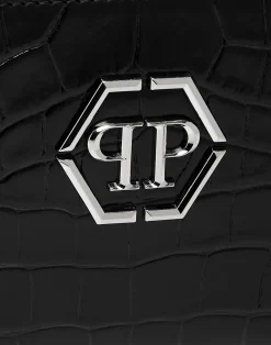 PHILIPP PLEIN Croco Embossed Round Zip Wallet><noscript><img data-lazyloaded=