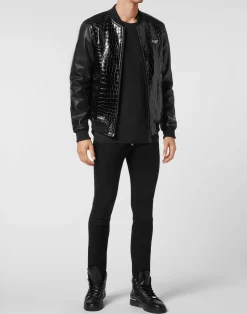 PHILIPP PLEIN Crocodile Leather Bomber Luxury><noscript><img data-lazyloaded=