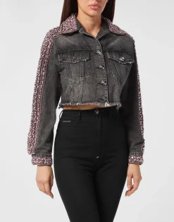 PHILIPP PLEIN Cropped Denim Jacket>Donna Giubbotti