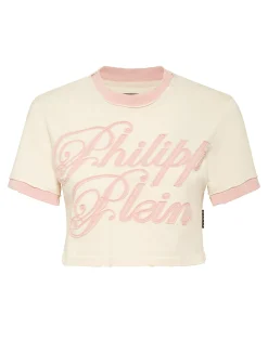 PHILIPP PLEIN Cropped Fitted T-Shirt Patch Signature>Donna T-Shirt & Polo