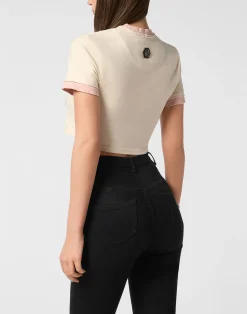 PHILIPP PLEIN Cropped Fitted T-Shirt Patch Signature><noscript><img data-lazyloaded=