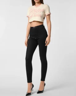 PHILIPP PLEIN Cropped Fitted T-Shirt Patch Signature><noscript><img data-lazyloaded=
