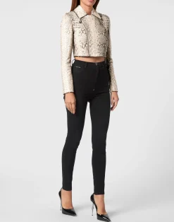 PHILIPP PLEIN Cropped Leather Biker Jacket LS Flame><noscript><img data-lazyloaded=