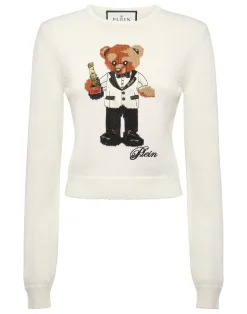 PHILIPP PLEIN Cropped Round Neck Pullover Teddy Waiter>Donna Maglieria