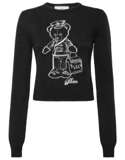 PHILIPP PLEIN Cropped Round Neck Pullover Teddy>Donna Maglieria