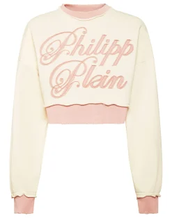 PHILIPP PLEIN Cropped Round Neck Sweatshirt Patch Signature>Donna T-Shirt & Polo|Activewear