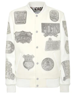 PHILIPP PLEIN Crystal College Bomber With Leather Sleeves Patches>Uomo Giacche E Cappotti