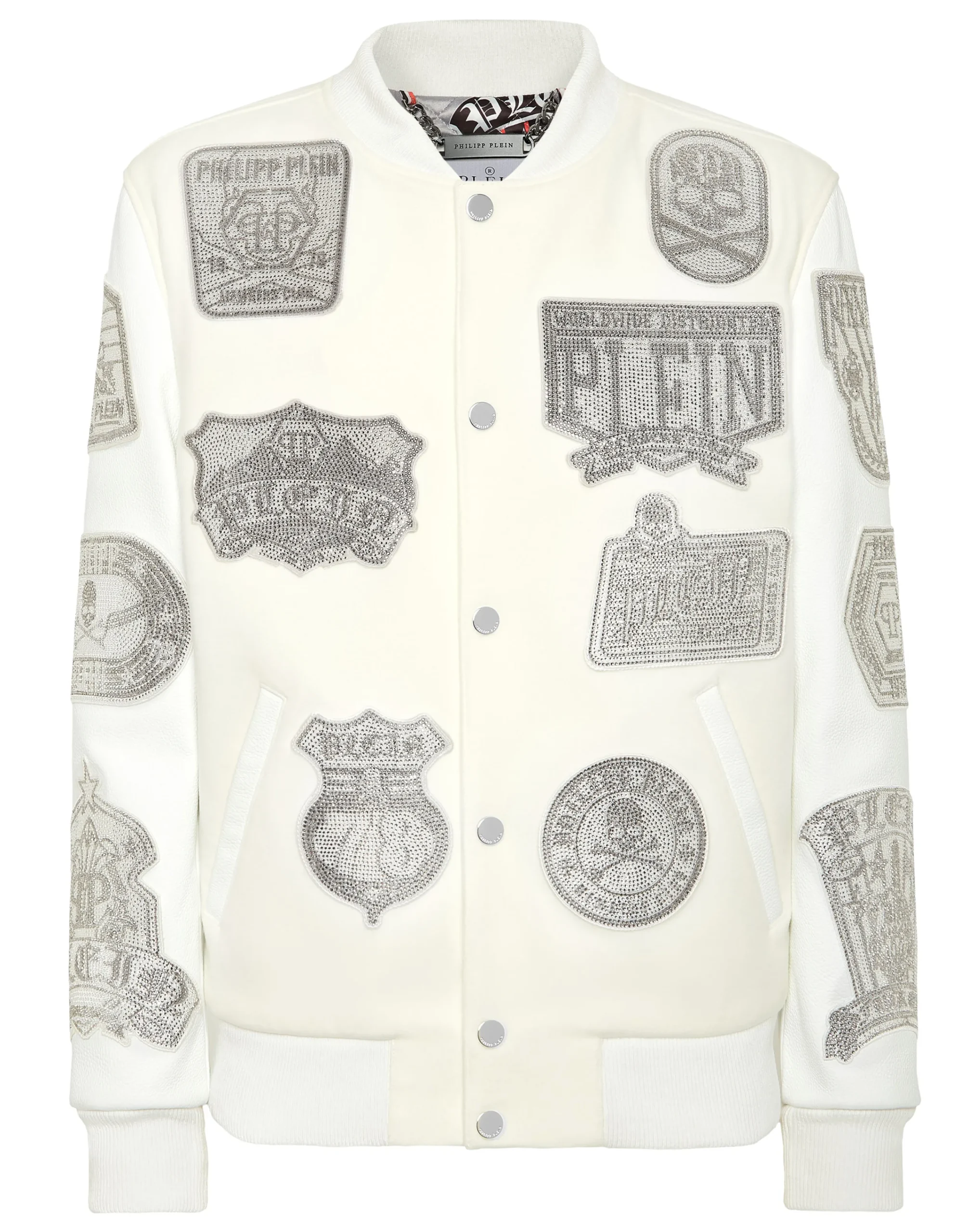 PHILIPP PLEIN Crystal College Bomber With Leather Sleeves Patches>Uomo Giacche E Cappotti