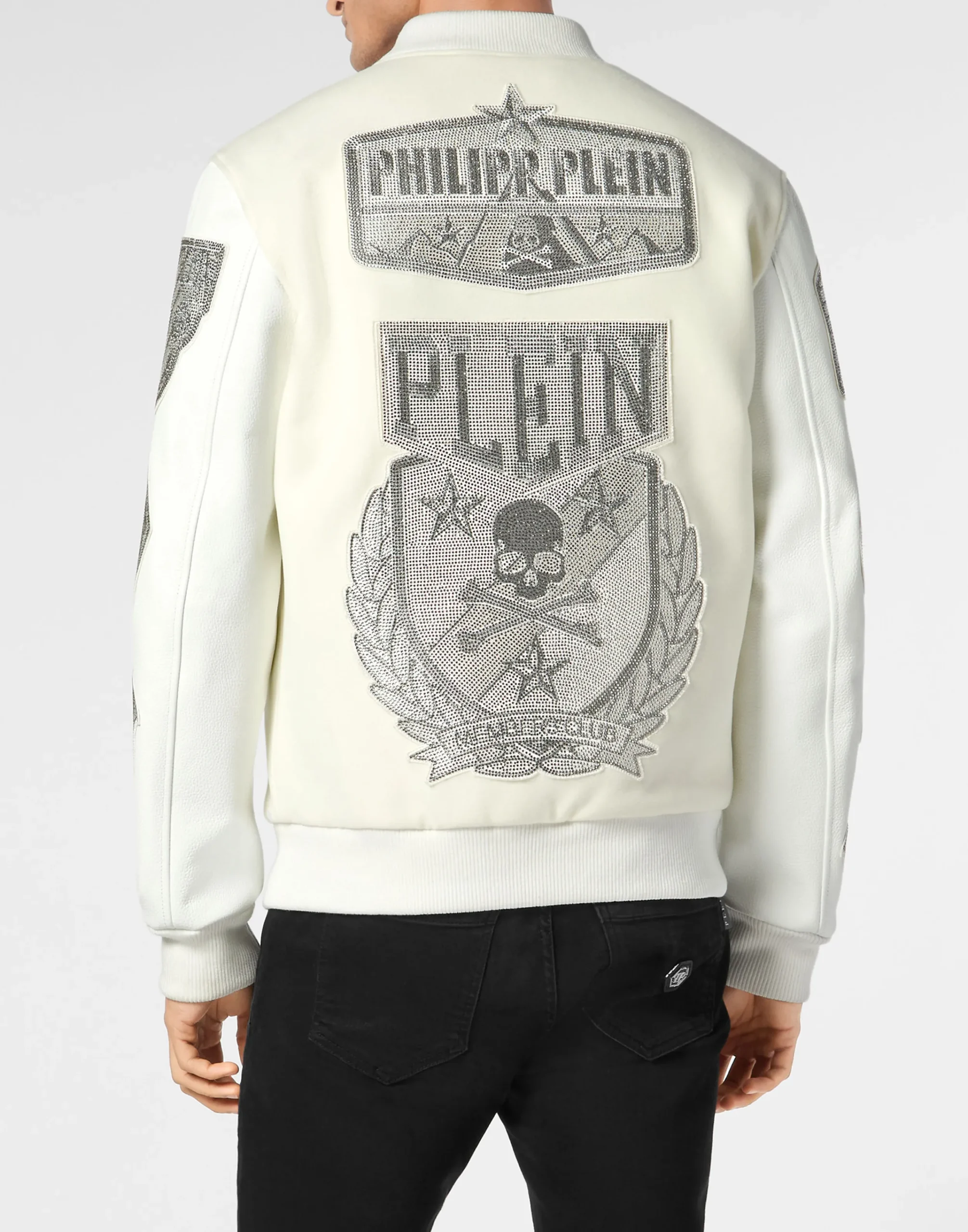 PHILIPP PLEIN Crystal College Bomber With Leather Sleeves Patches>Uomo Giacche E Cappotti
