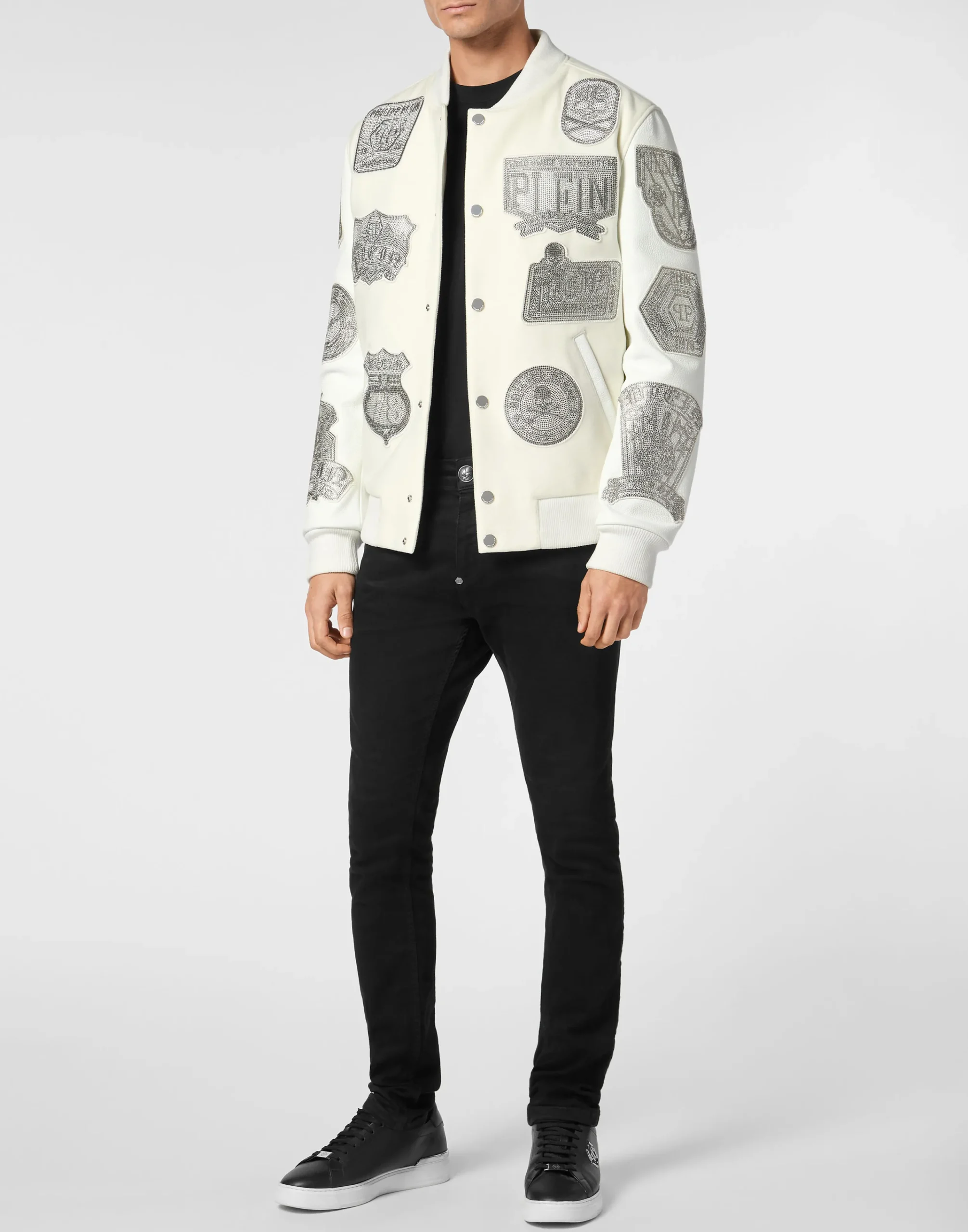 PHILIPP PLEIN Crystal College Bomber With Leather Sleeves Patches>Uomo Giacche E Cappotti