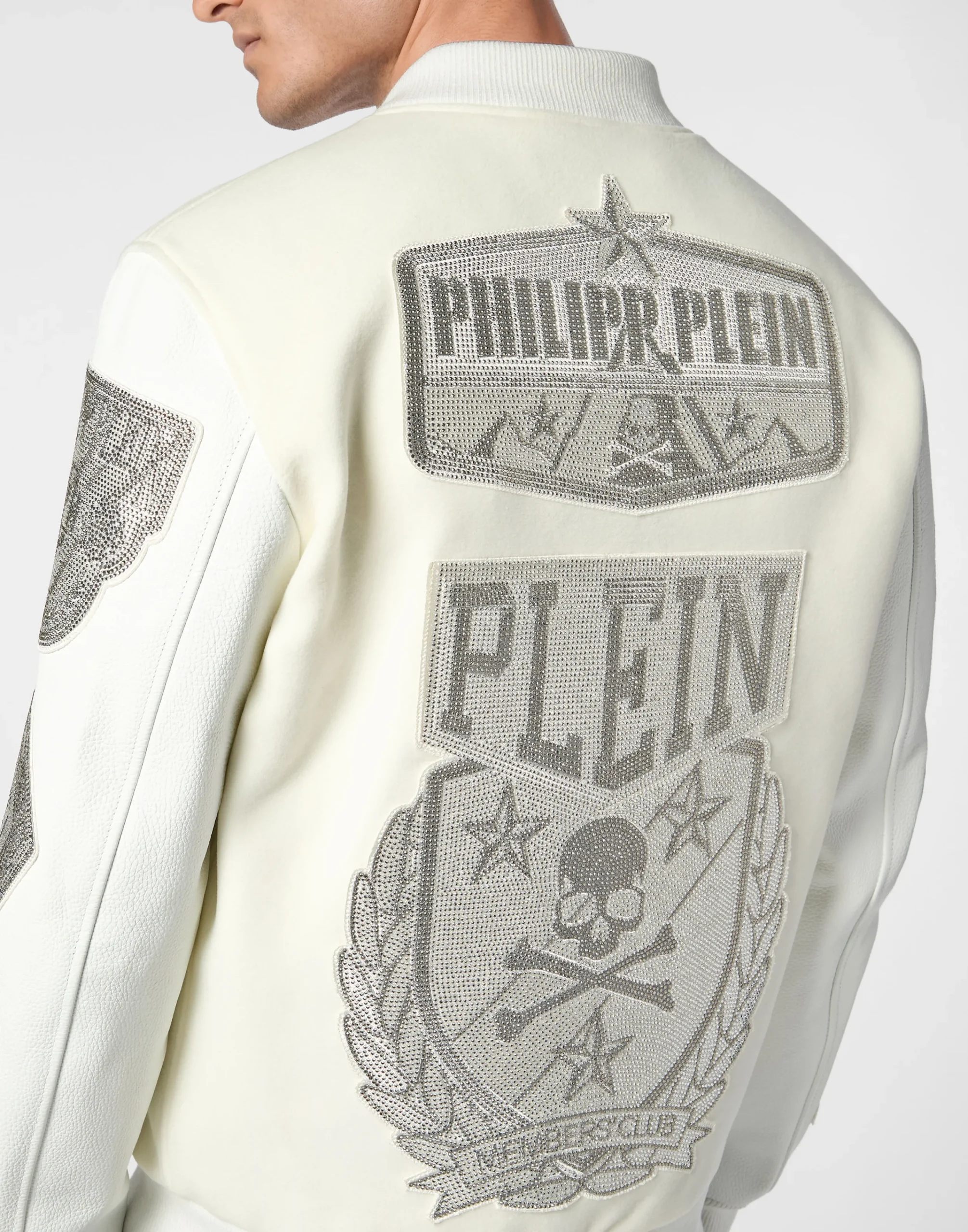 PHILIPP PLEIN Crystal College Bomber With Leather Sleeves Patches>Uomo Giacche E Cappotti