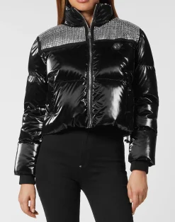 PHILIPP PLEIN Crystal Nylon Puffer Jacket>Donna Giubbotti