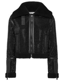 PHILIPP PLEIN Crystal Shearling Cropped Jacket>Donna Giubbotti
