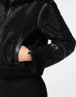 PHILIPP PLEIN Crystal Shearling Cropped Jacket><noscript><img data-lazyloaded=
