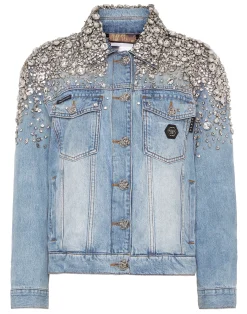PHILIPP PLEIN Crystal Stones Denim Oversize Jacket with Stones>Donna Giubbotti