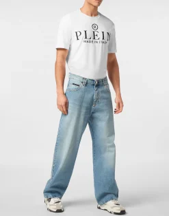 PHILIPP PLEIN Denim Beach Boy Fit Trousers Studs><noscript><img data-lazyloaded=
