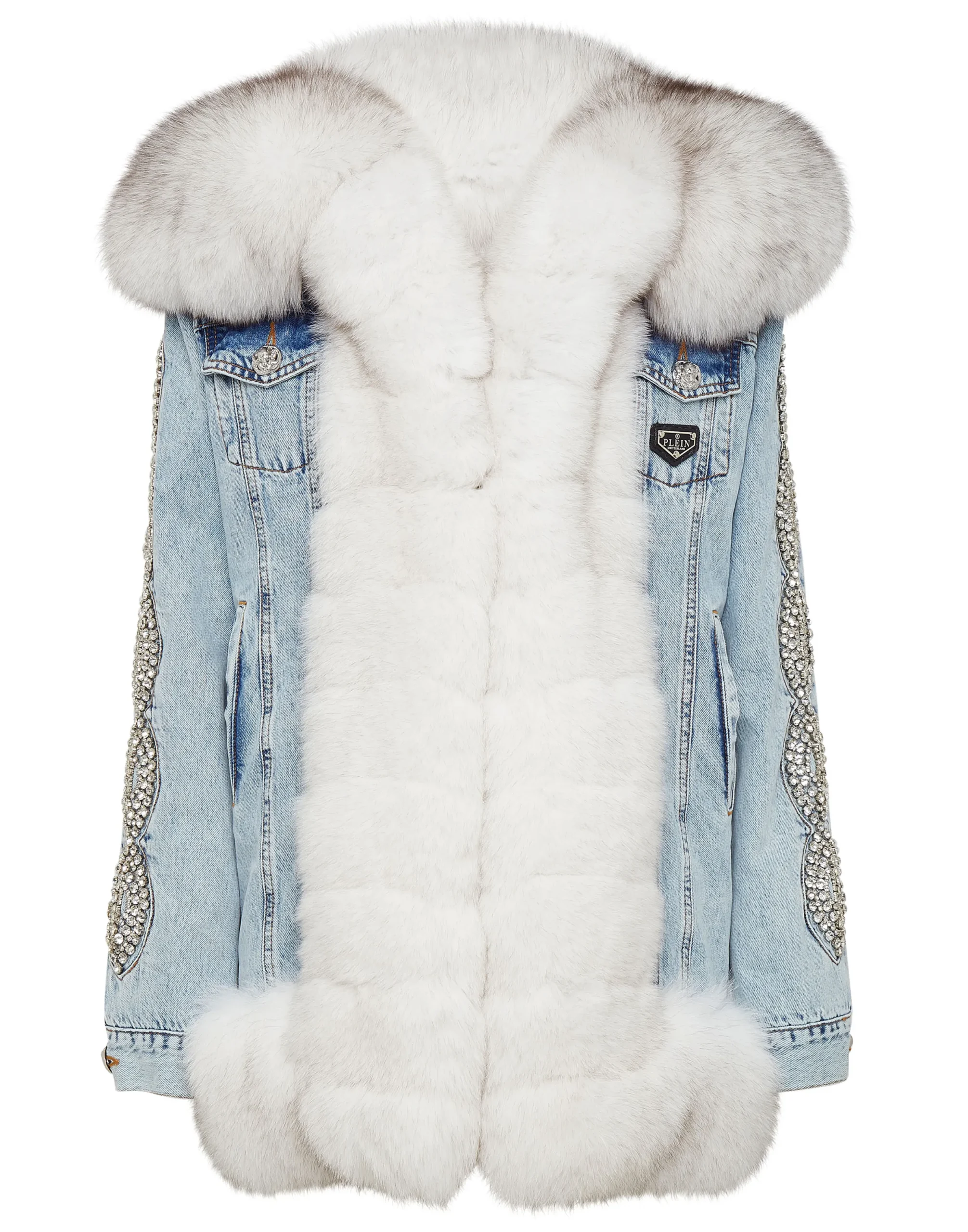 PHILIPP PLEIN Denim Jacket Crystal Cable>Donna Giubbotti|Pellicce E Cappotti