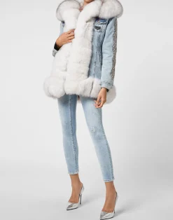 PHILIPP PLEIN Denim Jacket Crystal Cable><noscript><img data-lazyloaded=