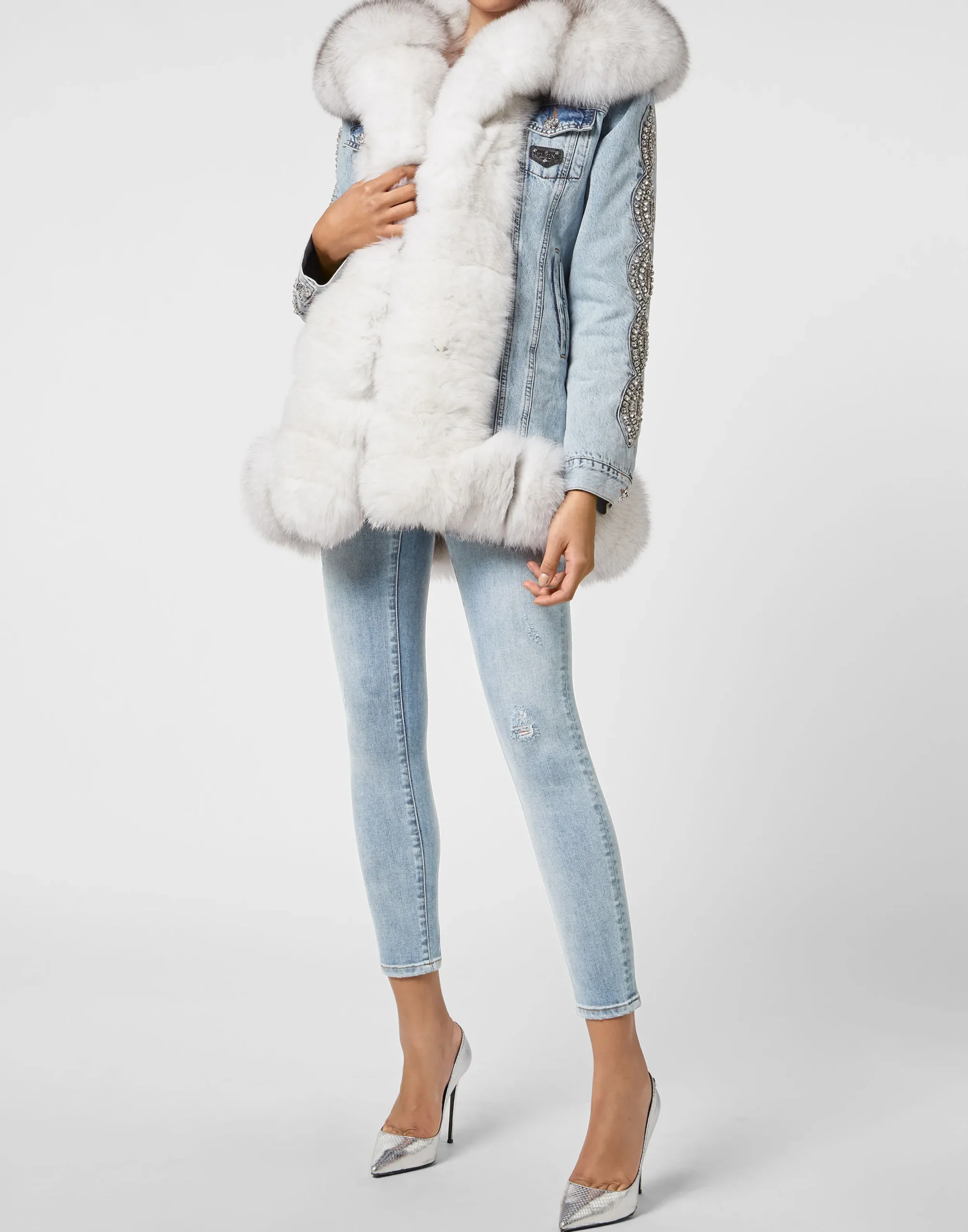 PHILIPP PLEIN Denim Jacket Crystal Cable>Donna Giubbotti|Pellicce E Cappotti