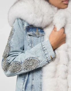 PHILIPP PLEIN Denim Jacket Crystal Cable><noscript><img data-lazyloaded=