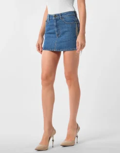 PHILIPP PLEIN Denim Mini Skirt Crystal Fringes>Donna Abiti E Gonne