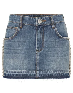 PHILIPP PLEIN Denim Mini Skirt Rib Strass>Donna Abiti E Gonne