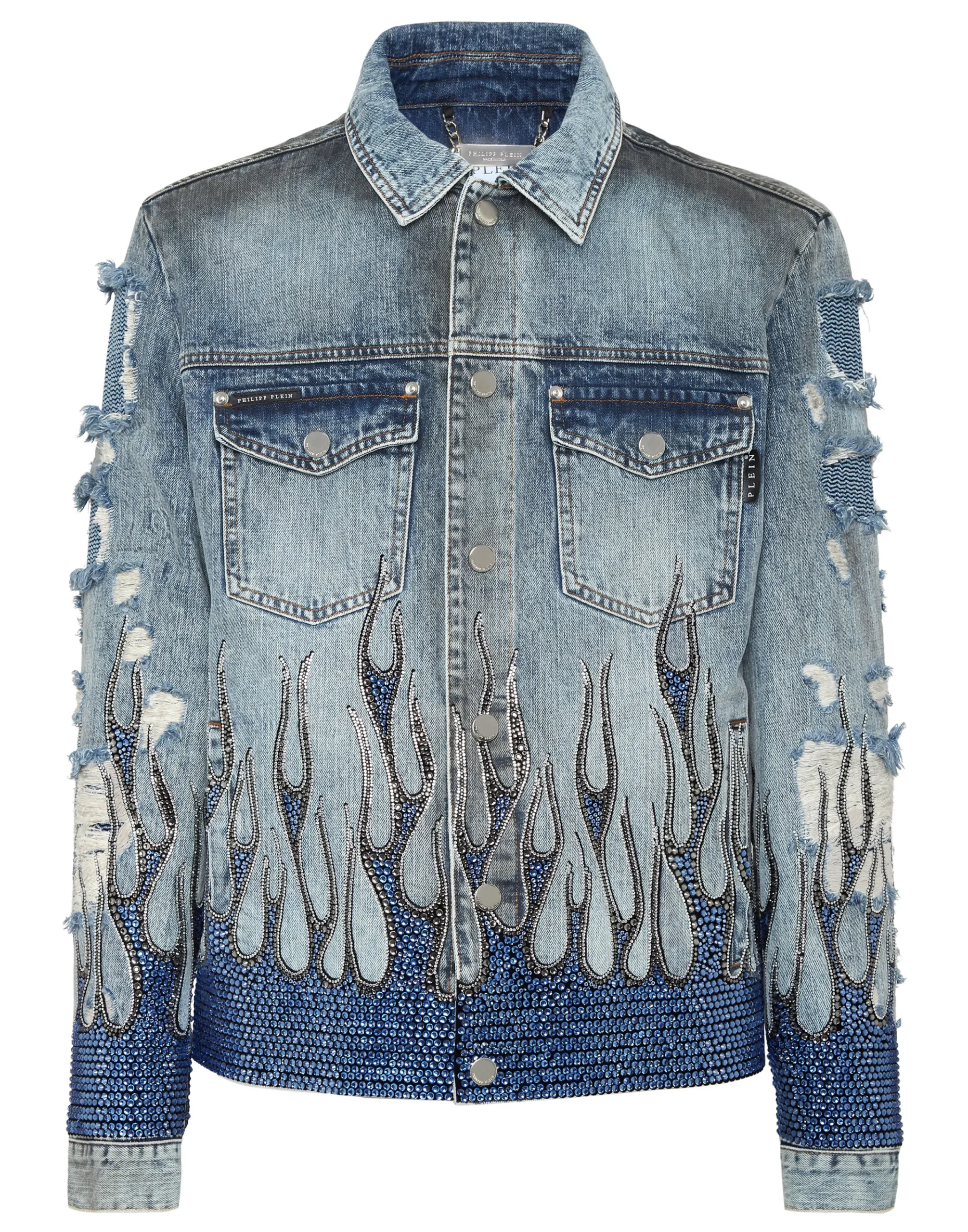 PHILIPP PLEIN Denim Oversize Jacket LS Strass Flame>Uomo Giacche E Cappotti|Denim