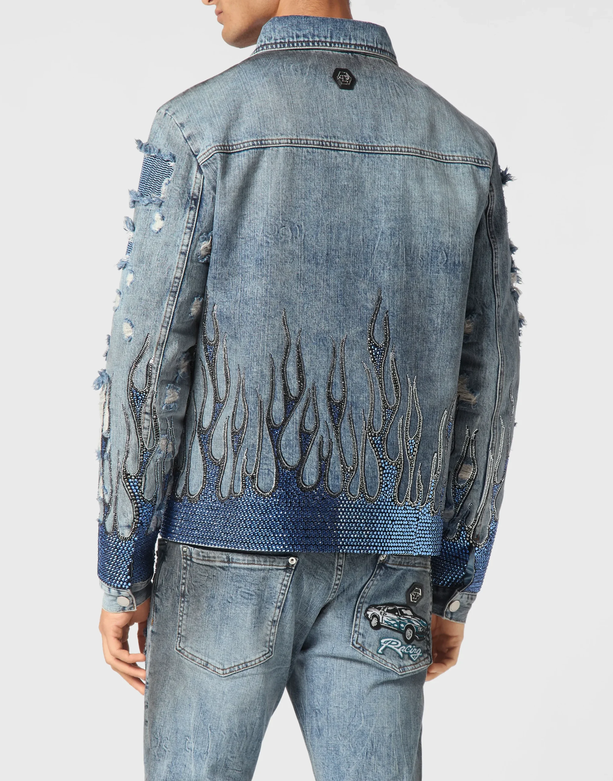 PHILIPP PLEIN Denim Oversize Jacket LS Strass Flame>Uomo Giacche E Cappotti|Denim