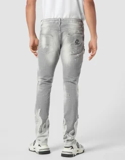 PHILIPP PLEIN Denim Rock Star Fit Trousers Flame><noscript><img data-lazyloaded=