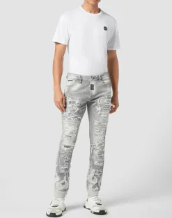 PHILIPP PLEIN Denim Rock Star Fit Trousers Flame><noscript><img data-lazyloaded=