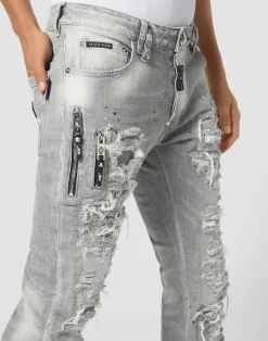 PHILIPP PLEIN Denim Rock Star Fit Trousers Flame><noscript><img data-lazyloaded=